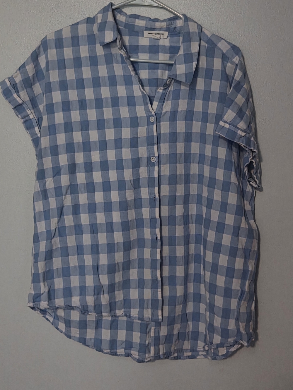 beachlunchlounge Light Blue and White Gingham Button-Down Shirt
